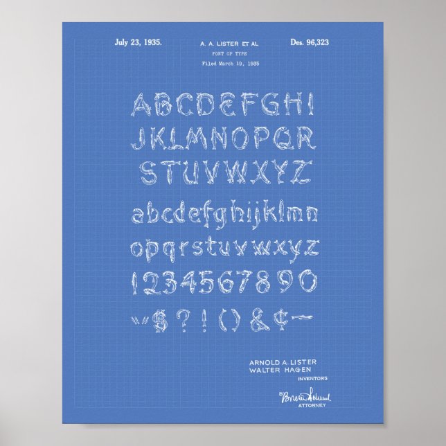 Font 1935 Patent Art Blueprint Poster (Front)