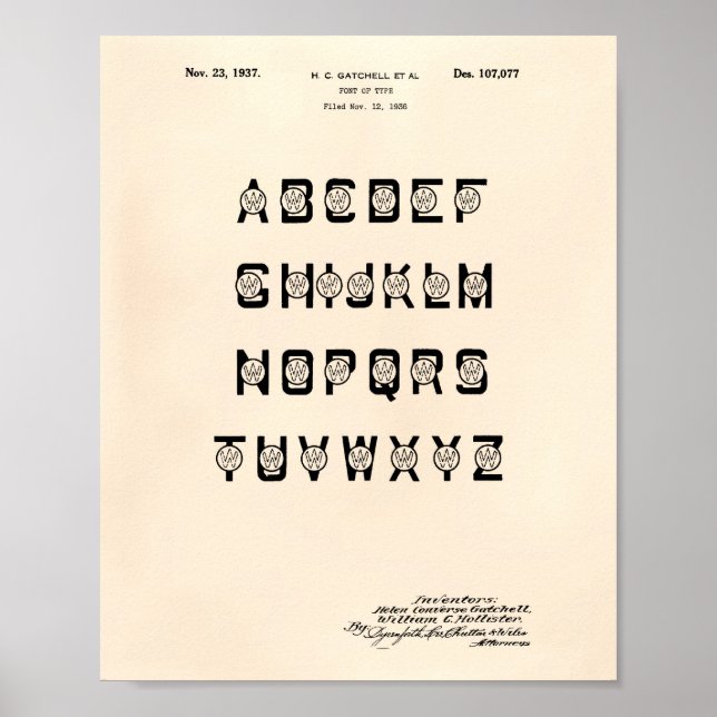 Font 1937 Patent Art Old Peper Poster (Front)