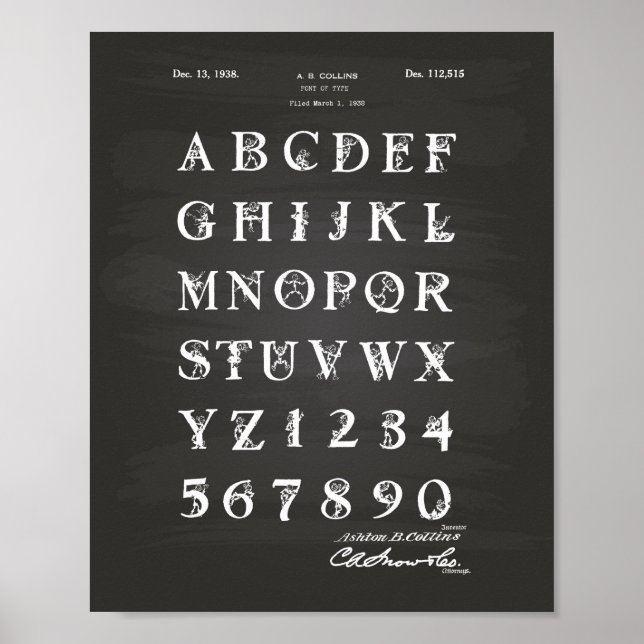 Font 1938 Patent Art Chalkboard Poster (Front)
