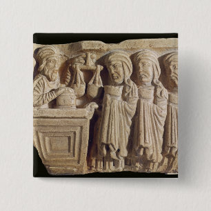 Font depicting an unguent seller 2 inch square button