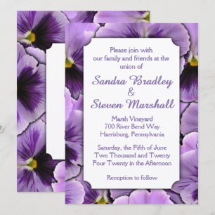 Font hidden Purple Pansy Wedding Invitation