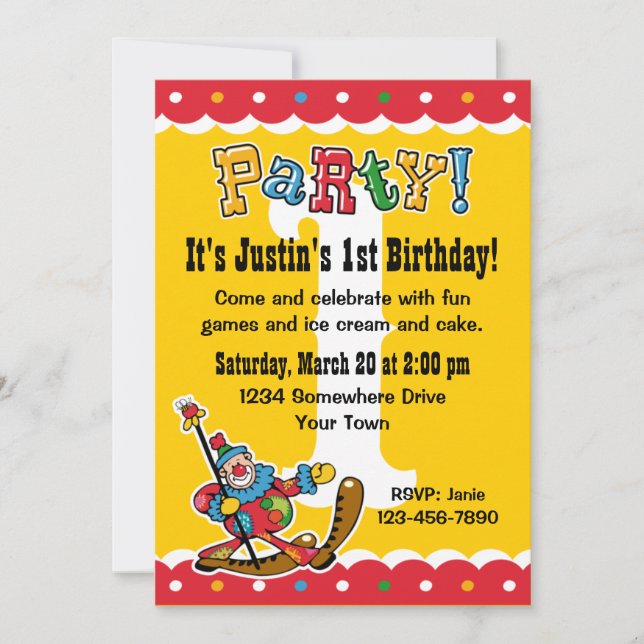 Font le clown autour les ?ères invitations de fête (Devant)
