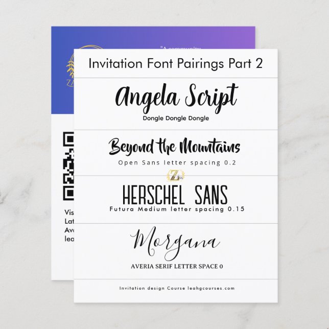 Font Pairings for Invitations Part 2 by LeahG (Front/Back)