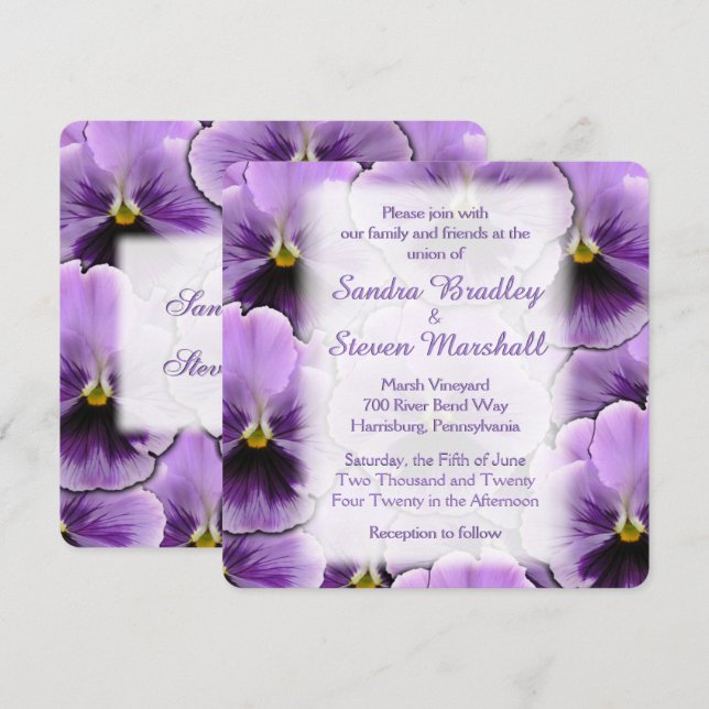 Font Purple Pansy Wedding Invitation (Front/Back)