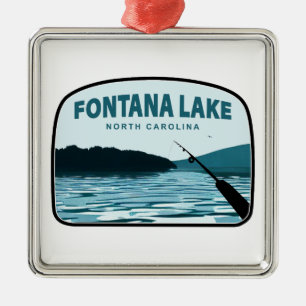 Fontana Lake North Carolina Fishing Rod Metal Ornament