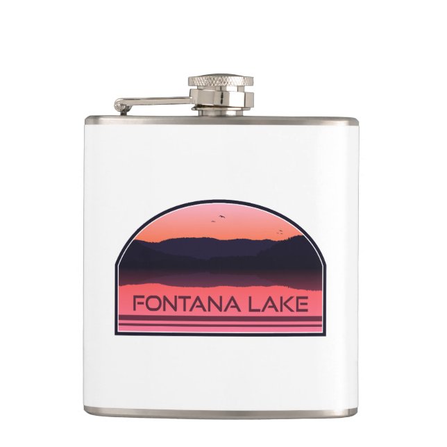 Fontana Lake North Carolina Red Sunrise Hip Flask (Front)