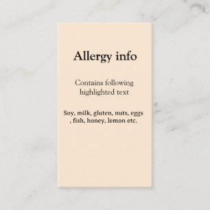 Food allergy alert add name text food items invita business card