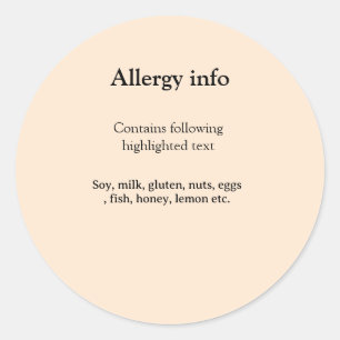 Food allergy alert add name text food items invita classic round sticker