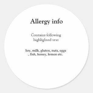 Food allergy alert add name text food items invita classic round sticker