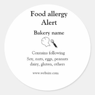 Food allergy alert add name text food items invita classic round sticker
