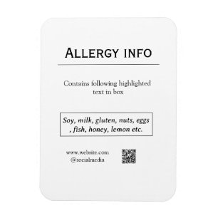 Food allergy alert add name text food items QR Magnet