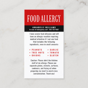 Food Allergy Alert Calling Card