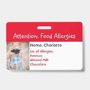 Food Allergy Alert Custom photo badge
