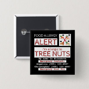 Food Allergy Alert Easy Edit Square Label 2 Inch Square Button