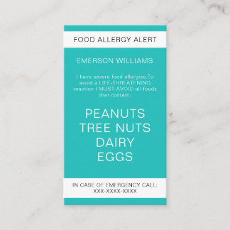 Food Allergy Alert Personalized Chef Card