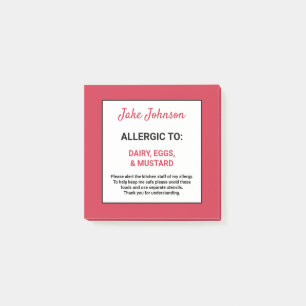 Food Allergy Alert Personalized Red Restaurant Post-it Notes