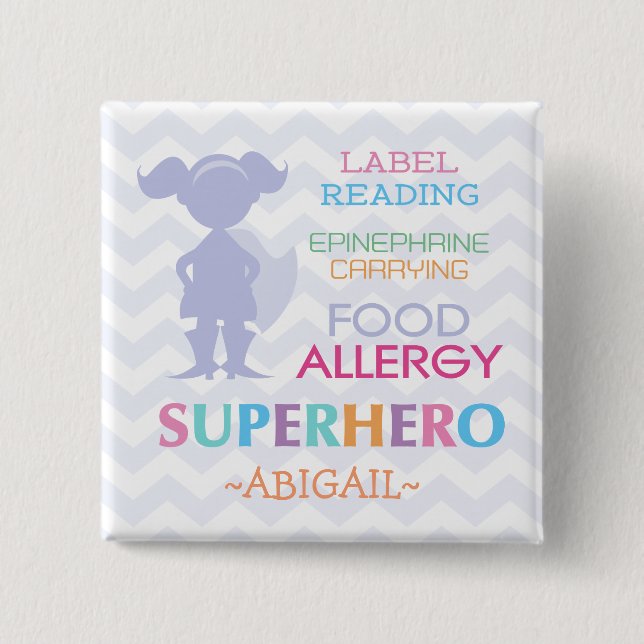 Food Allergy Alert Superhero Girl Button (Front)