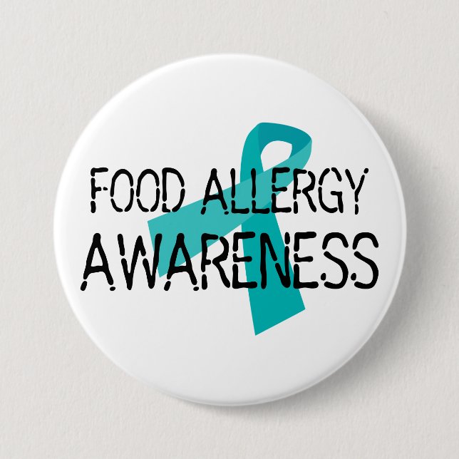 Food Allergy Awareness Teal Ribbon 3 Inch Round Button (Front)