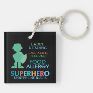 Food Allergy Boy Superhero Personalized Kids Keychain