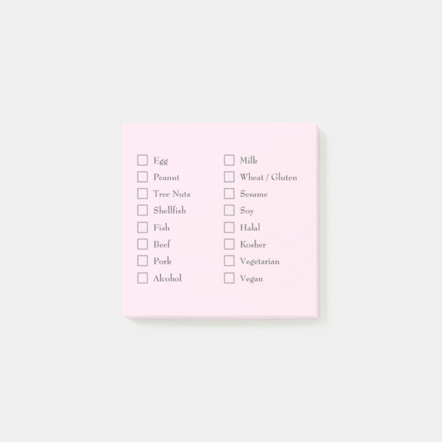 Food Allergy Checklist Sticky Notes for Kitchen (Front)
