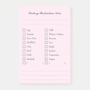 Food Allergy Checklist Sticky Notes for Kitchen