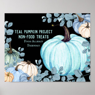 Food Allergy Friendly Teal Pumpkin Black Backdrop Poster