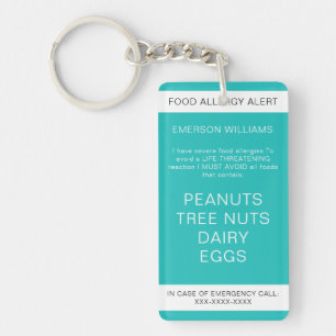 Food Allergy Medical Alert Emergency Contact Keychain
