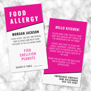 Food Allergy Pink Kitchen Safety Card