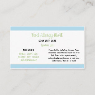 Food Allergy Restaurant Alert Card Template