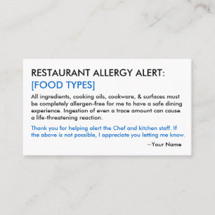 Food Allergy Restaurant & ICE Card