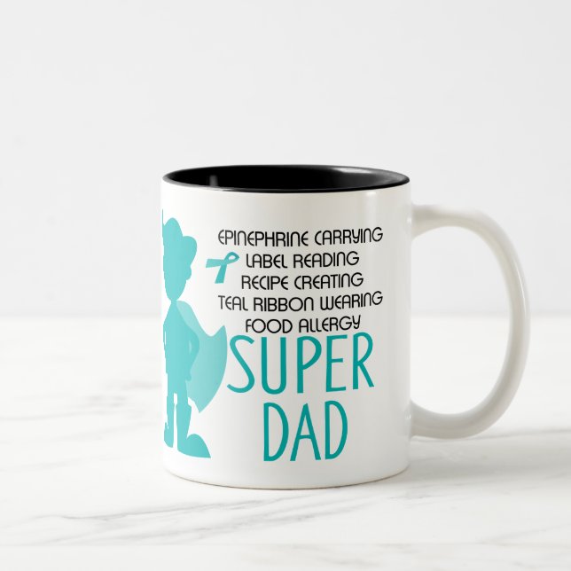 Food Allergy Super Dad Teal Silhouette Two-Tone Coffee Mug (Right)
