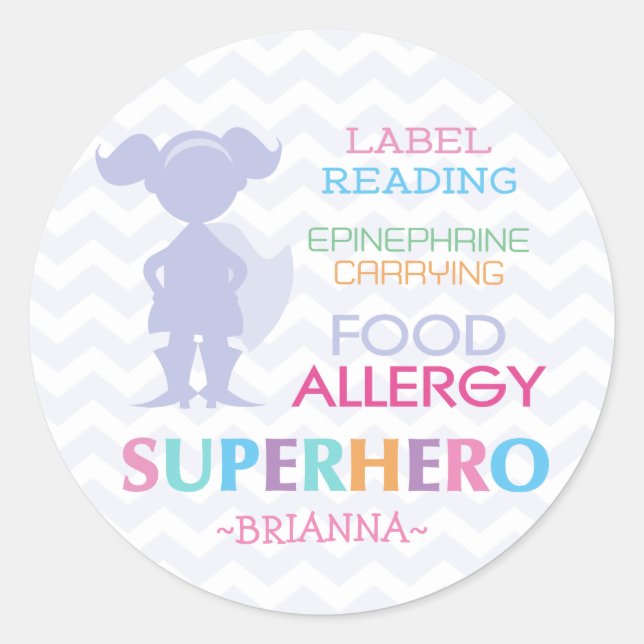 Food Allergy Superhero Girl Stickers (Front)