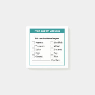 Food Allergy Warning, Allergen Post it Note