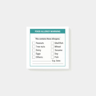 Food Allergy Warning, Allergen Post it Note