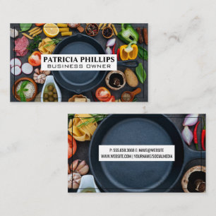 Food and Skillet on Table   Chef Restaurant Business Card