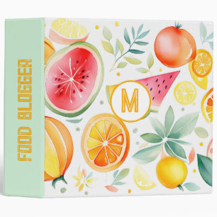 Food Blogger Decor Fruity Foodie Summer Monogram Binder