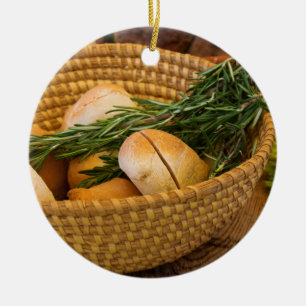 Food - Bread - Rolls and Rosemary Ceramic Ornament