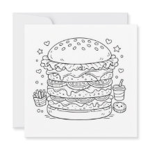 Food Burger Coloring Page Black White Card