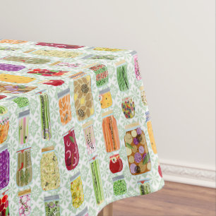 Food Canning Jars - Green Tablecloth
