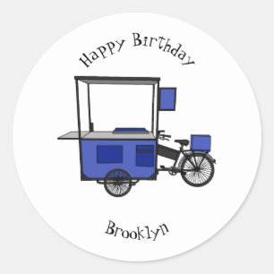 Food cart cartoon illustration classic round sticker
