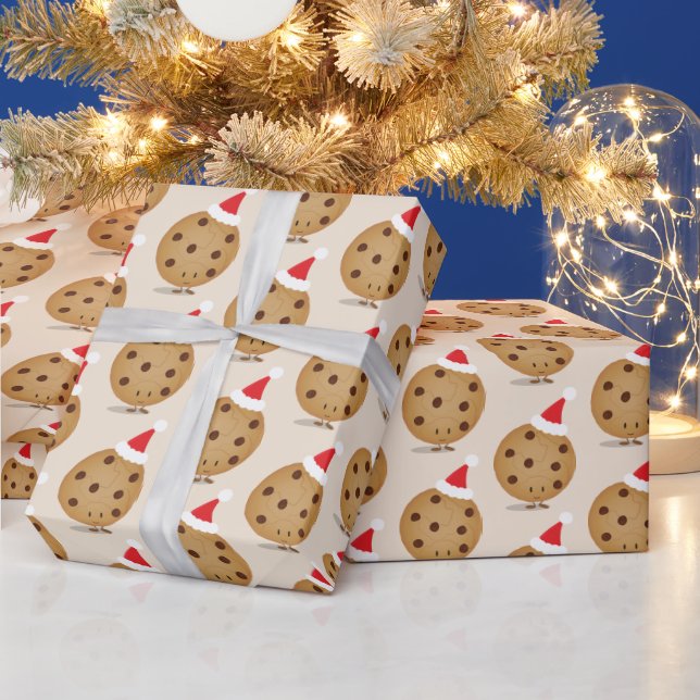  Food Chocolate Chip Cookie Santa Hats Christmas Wrapping Paper (Holidays)