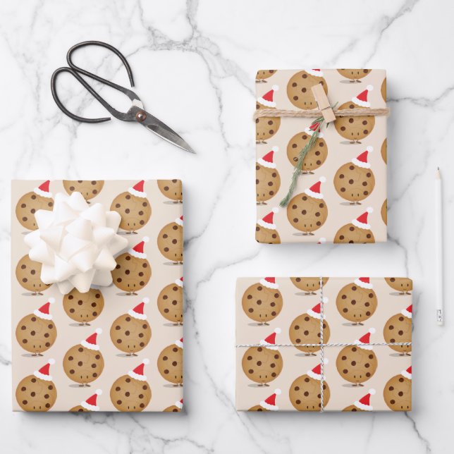  Food Chocolate Chip Cookie Santa Hats Christmas Wrapping Paper Sheet (Front)