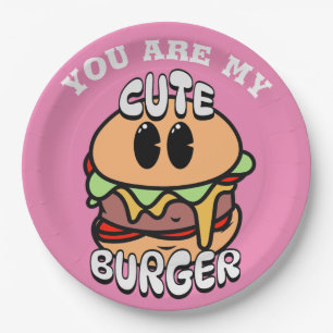 Food, Cute Burger, Sweet and humor valentine gift Paper Plate