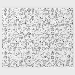 Food doodle black and white  wrapping paper