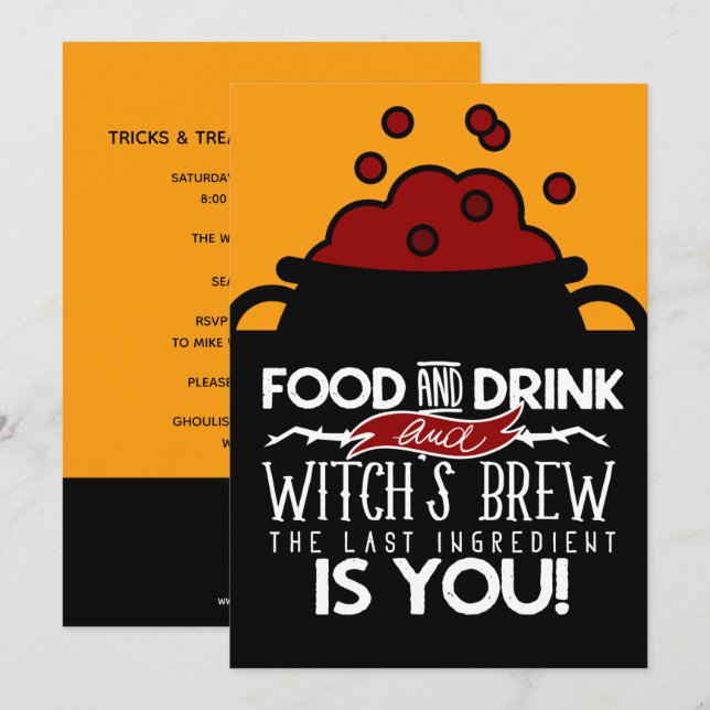 Food Drink and Witch's Brew Halloween Party Invitation (Front/Back)