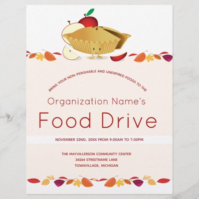 Food Drive Organization Name Leaves Cartoon Pie Flyer (Front)