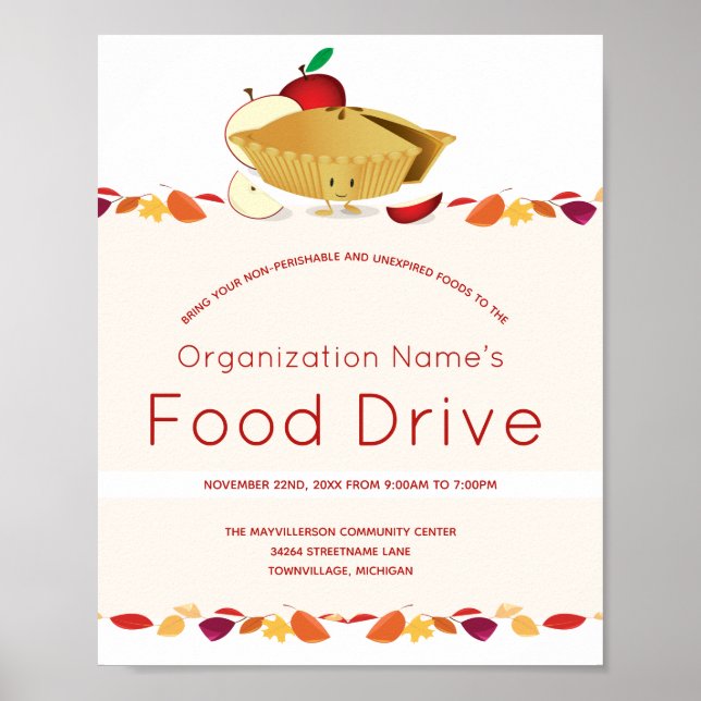 Food Drive Organization Name Leaves Cartoon Pie Poster (Front)