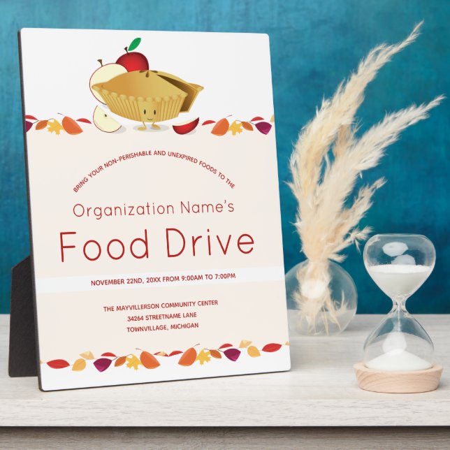 Food Drive Organization Name Leaves Pie Cartoon Plaque (Side)