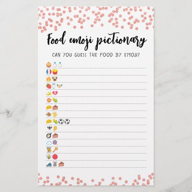 Food Emoji Pictionary game Quiz with Answers (Front)