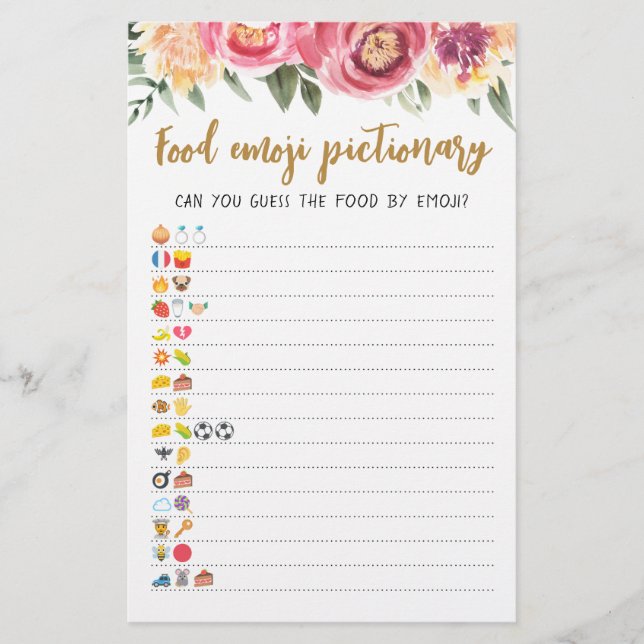 Food Emoji Pictionary game Quiz with Answers (Front)
